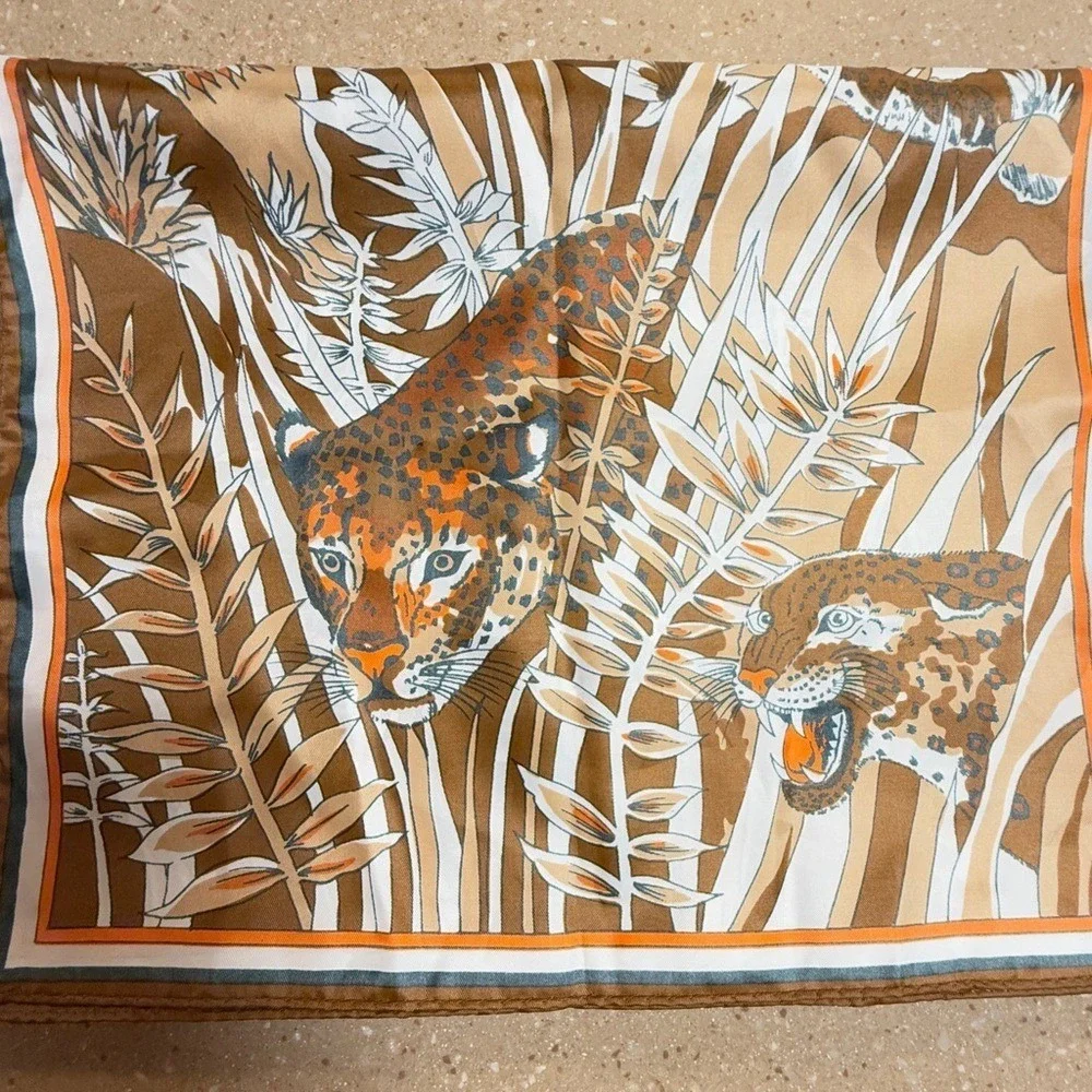 Scarf Oblong Women 13x43 Brown Leopard Safari Tropical Jungle Print‎ Vintage